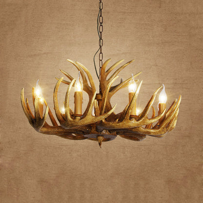 Élodine Brown Faux Antler Rustic Chandelier Pendant Light