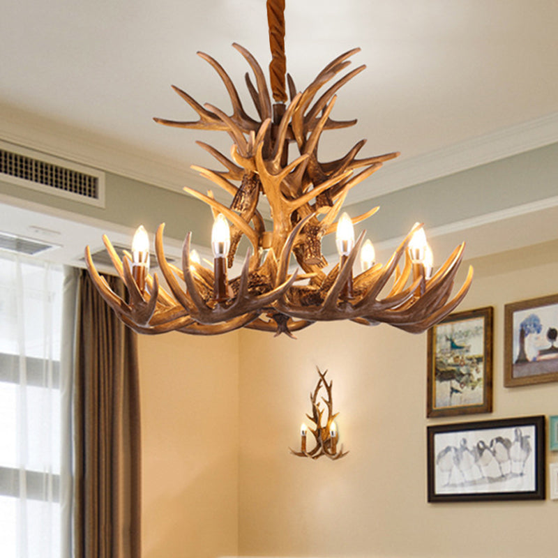 Solène Rustic Brown Faux Antler Chandelier Pendant Light