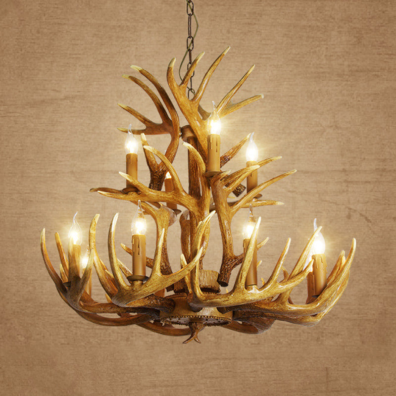 Solène Rustic Brown Faux Antler Chandelier Pendant Light