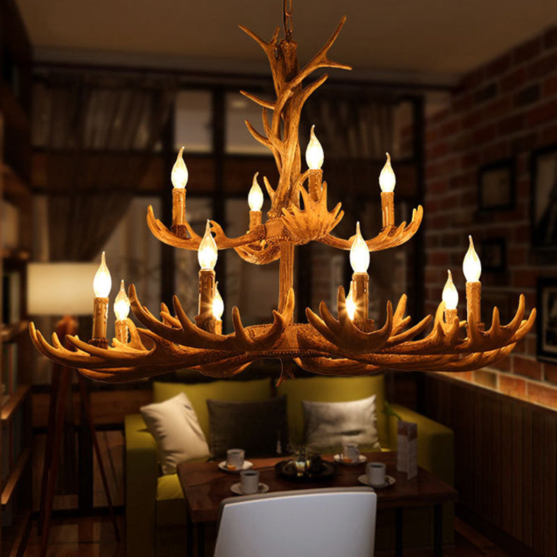 Véronique Brown Faux Antler Rustic Chandelier Pendant Light