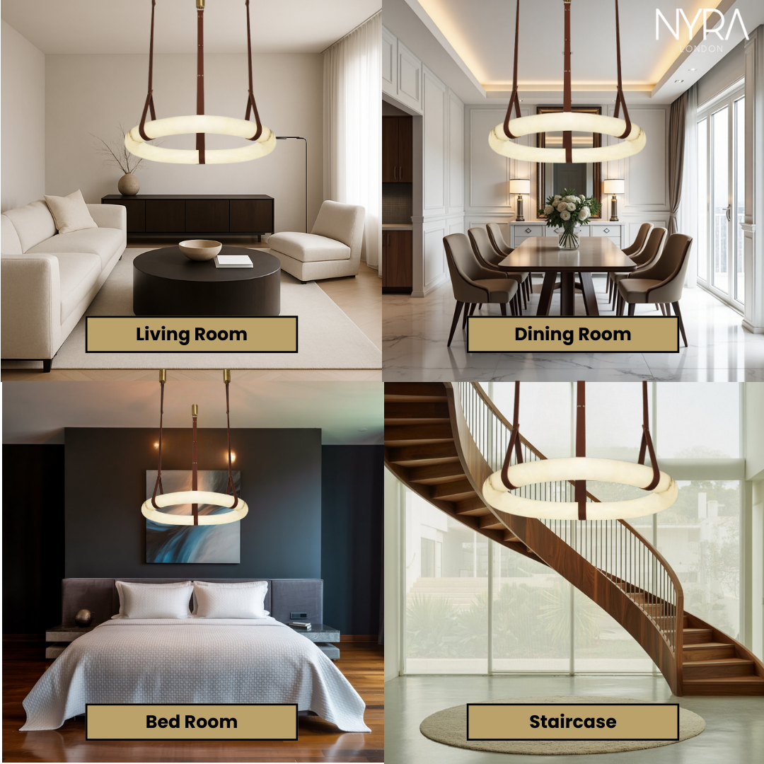 Elara Marble & Leather Ring Chandelier