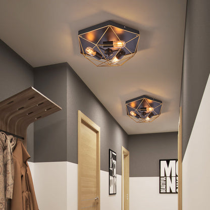 Aurélie Industrial Geometric Black Metal Flush Ceiling Light