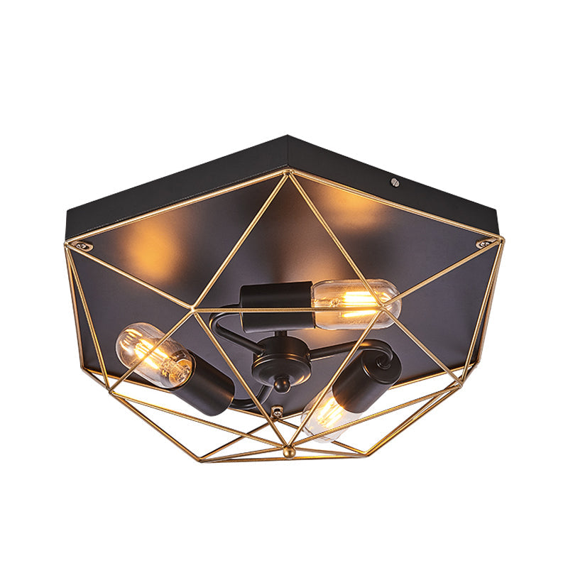 Aurélie Industrial Geometric Black Metal Flush Ceiling Light