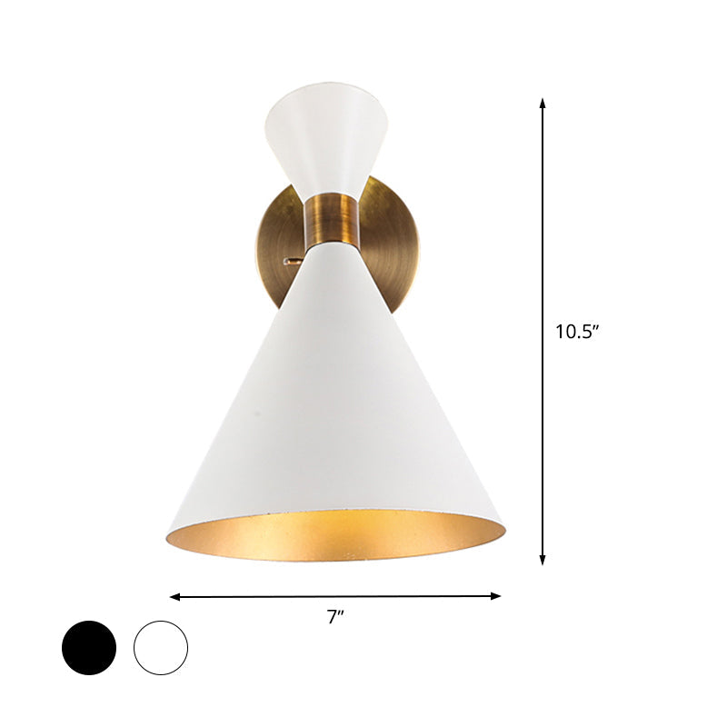 Sophie Modern Flared Wall Sconce – Black/White Metal, 5 to 9 Inch