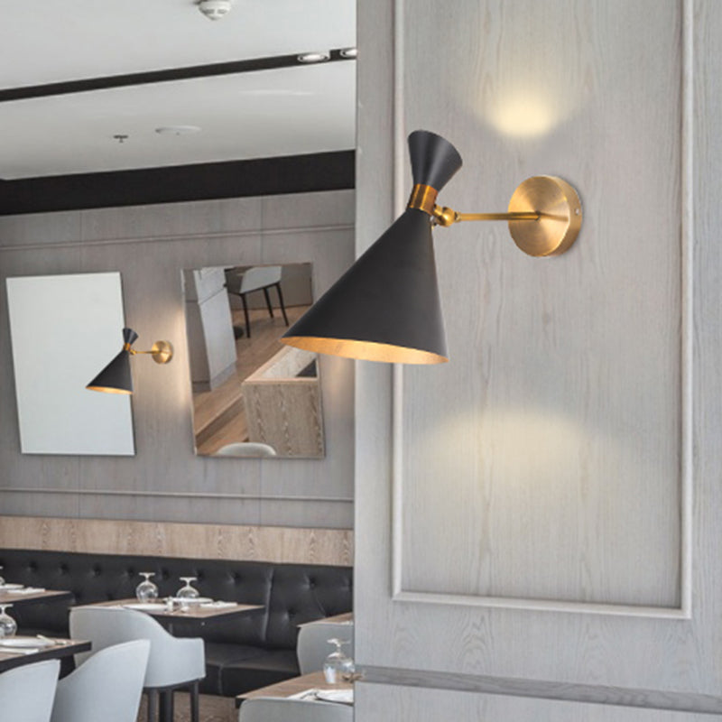 Sophie Modern Flared Wall Sconce – Black/White Metal, 5 to 9 Inch