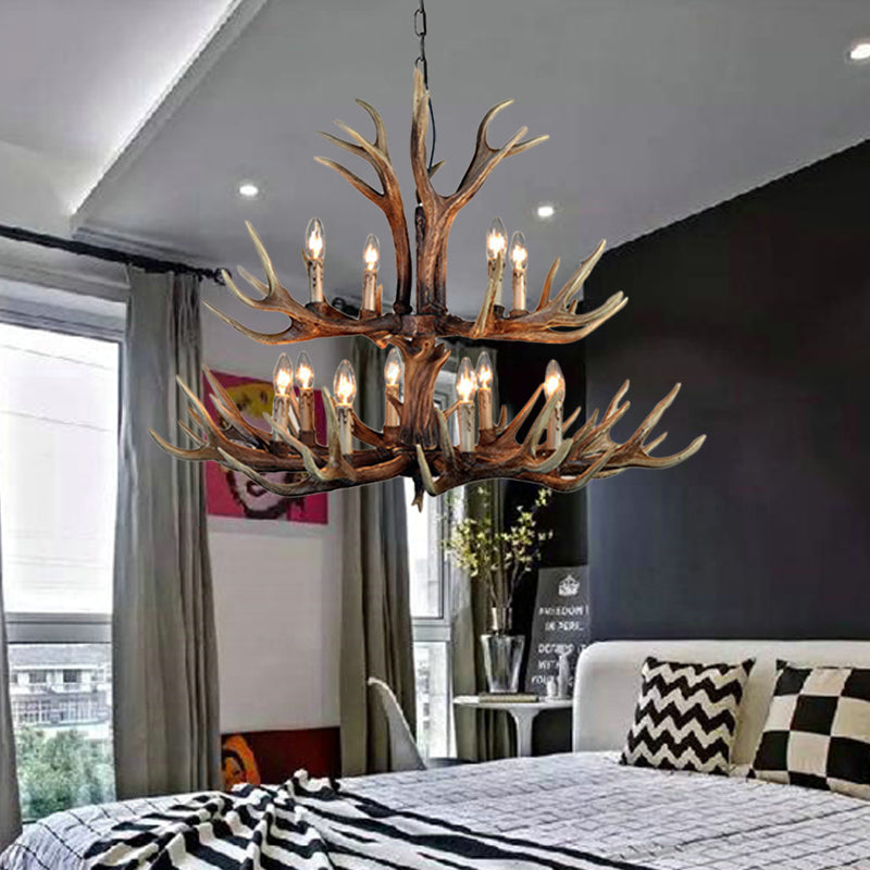 Marguerite Rustic Wood Tone Candle Chandelier Pendant Light