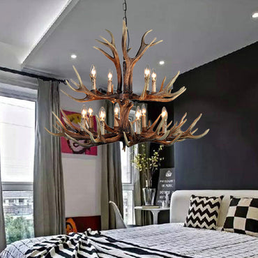 Marguerite Rustic Wood Tone Candle Chandelier Pendant Light