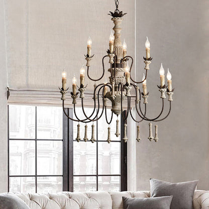 Céline Rustic Brown Wood Style Two Tier Chandelier Pendant