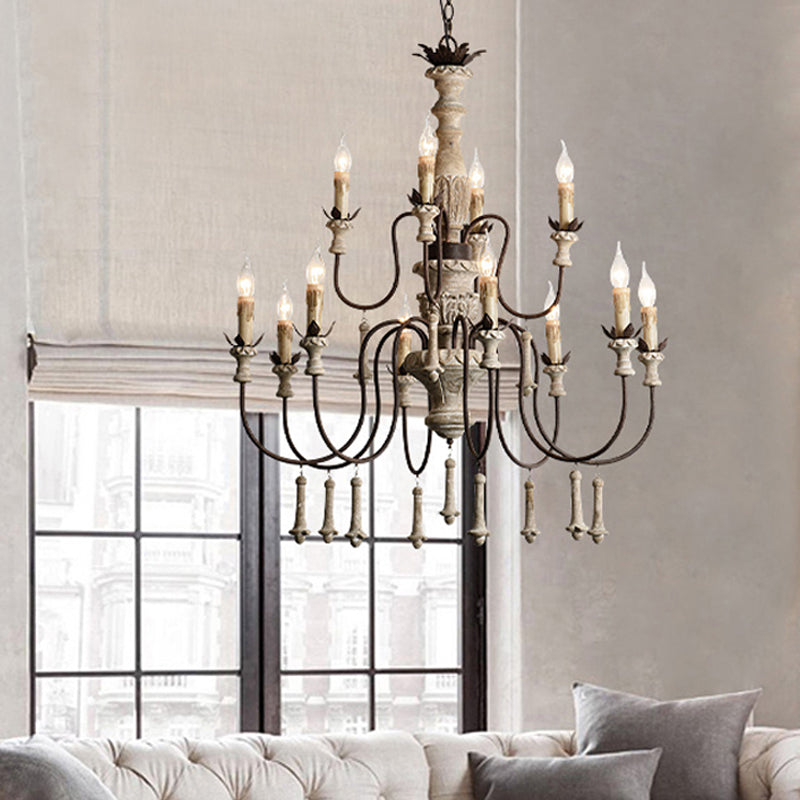 Céline Rustic Brown Wood Style Two Tier Chandelier Pendant