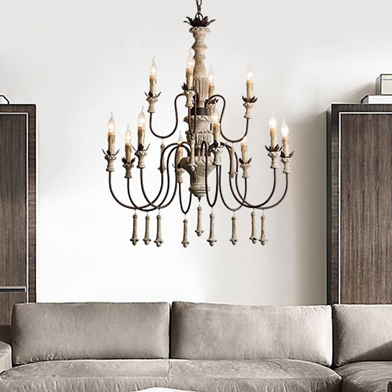 Céline Rustic Brown Wood Style Two Tier Chandelier Pendant