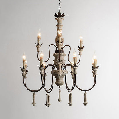 Céline Rustic Brown Wood Style Two Tier Chandelier Pendant