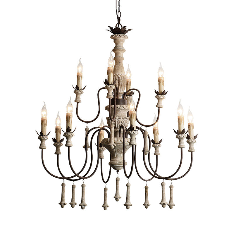 Céline Rustic Brown Wood Style Two Tier Chandelier Pendant