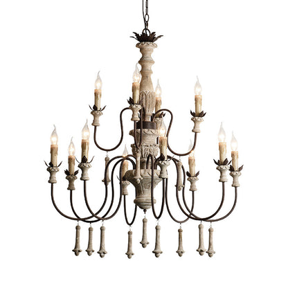 Céline Rustic Brown Wood Style Two Tier Chandelier Pendant