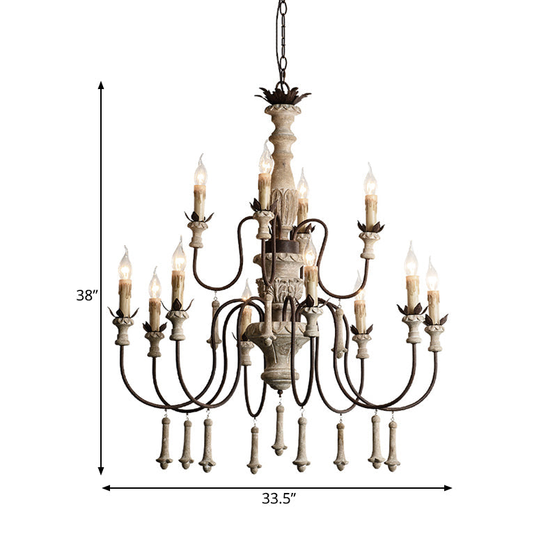 Céline Rustic Brown Wood Style Two Tier Chandelier Pendant