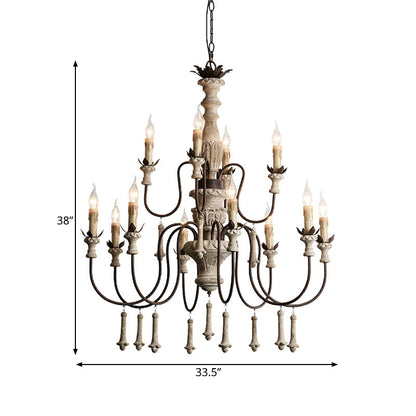 Céline Rustic Brown Wood Style Two Tier Chandelier Pendant