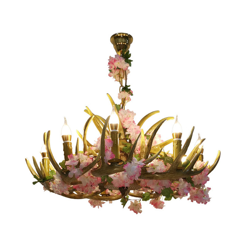Élodie Pink Antler Resin Chandelier with Blossom Design
