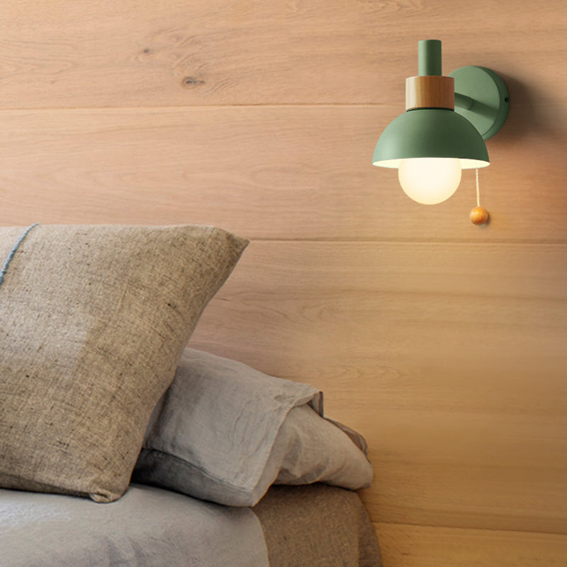 Amélie Macaron Domed Wall Lamp – Metal Shade with Pull Chain, 5 to 9 Inch