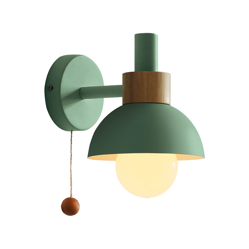 Amélie Macaron Domed Wall Lamp – Metal Shade with Pull Chain, 5 to 9 Inch