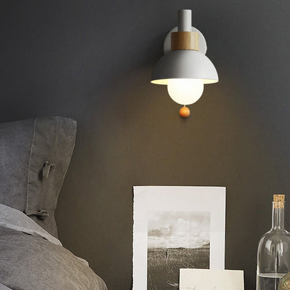 Amélie Macaron Domed Wall Lamp – Metal Shade with Pull Chain, 5 to 9 Inch