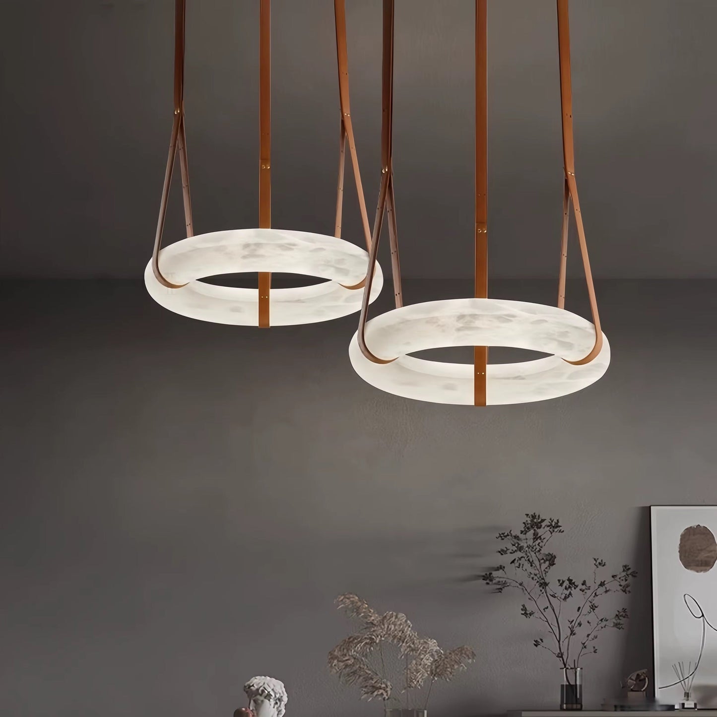Elara Marble & Leather Ring Chandelier