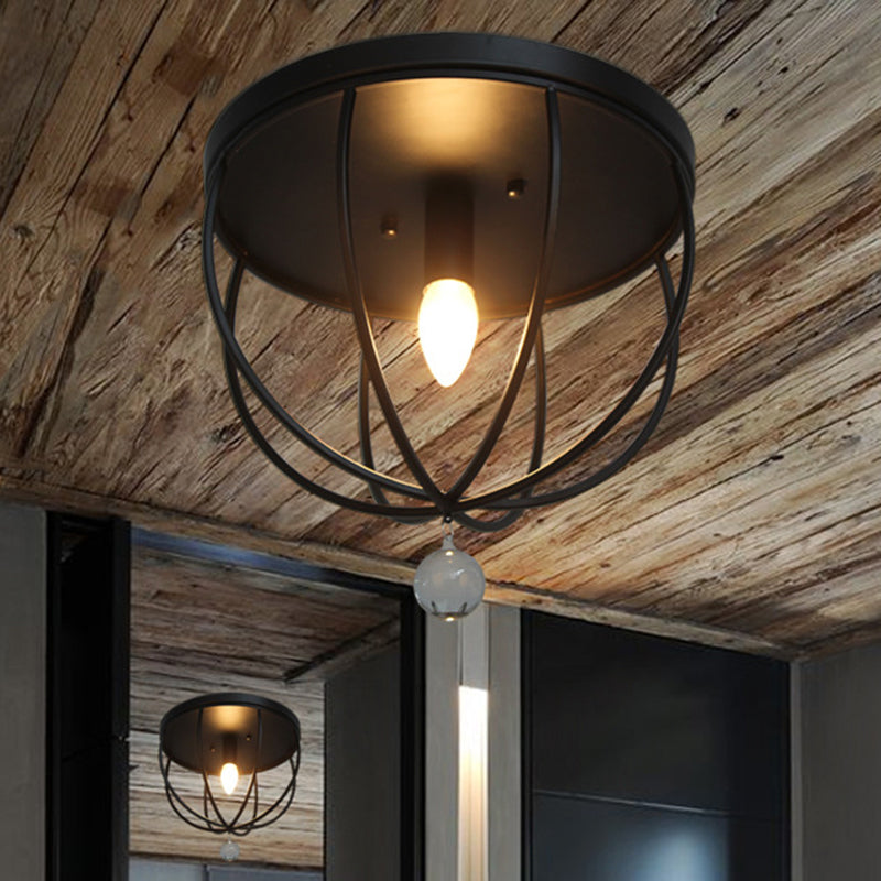 Madeleine Industrial Wire Cage Crystal Flush Ceiling Light