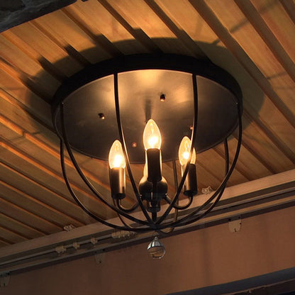 Madeleine Industrial Wire Cage Crystal Flush Ceiling Light