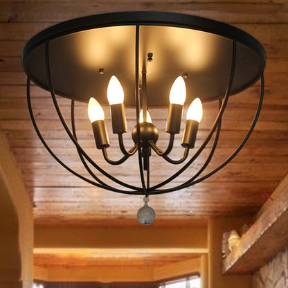 Madeleine Industrial Wire Cage Crystal Flush Ceiling Light