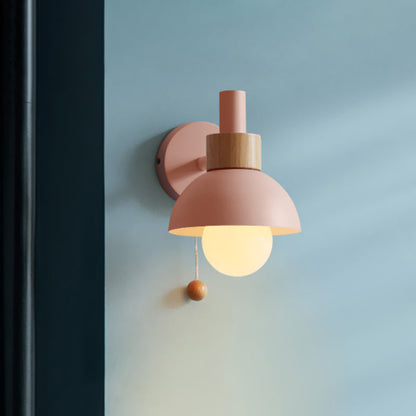 Amélie Macaron Domed Wall Lamp – Metal Shade with Pull Chain, 5 to 9 Inch