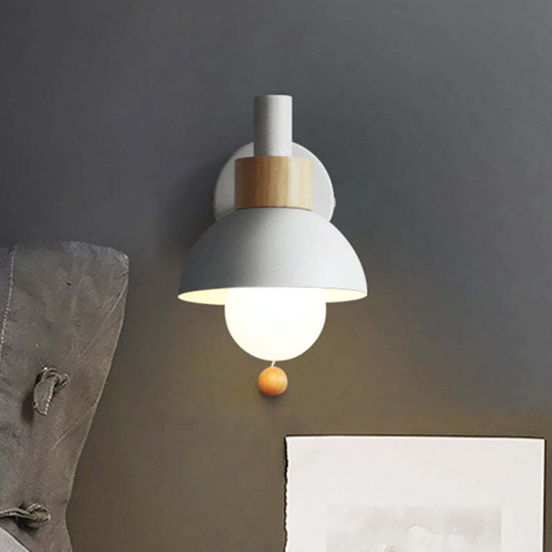 Amélie Macaron Domed Wall Lamp – Metal Shade with Pull Chain, 5 to 9 Inch