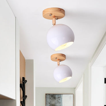 Léa Modern Ball Semi Flush Ceiling Light with Wood Canopy