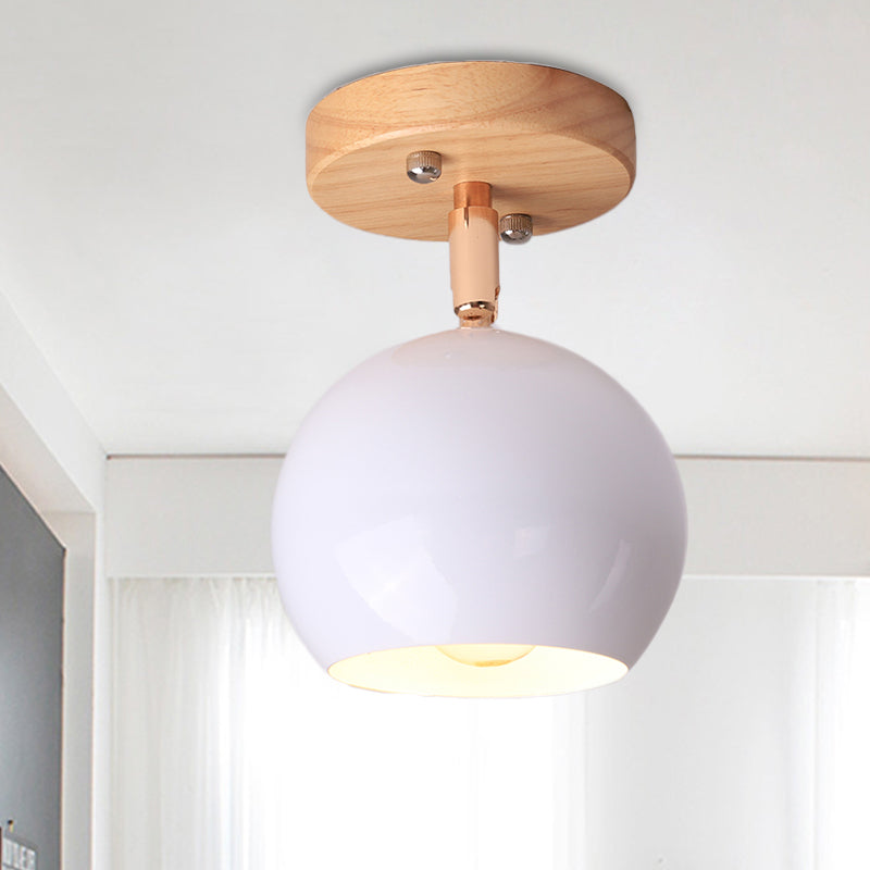 Léa Modern Ball Semi Flush Ceiling Light with Wood Canopy