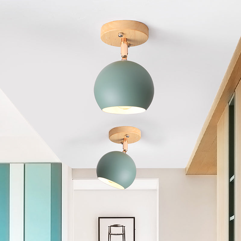Léa Modern Ball Semi Flush Ceiling Light with Wood Canopy