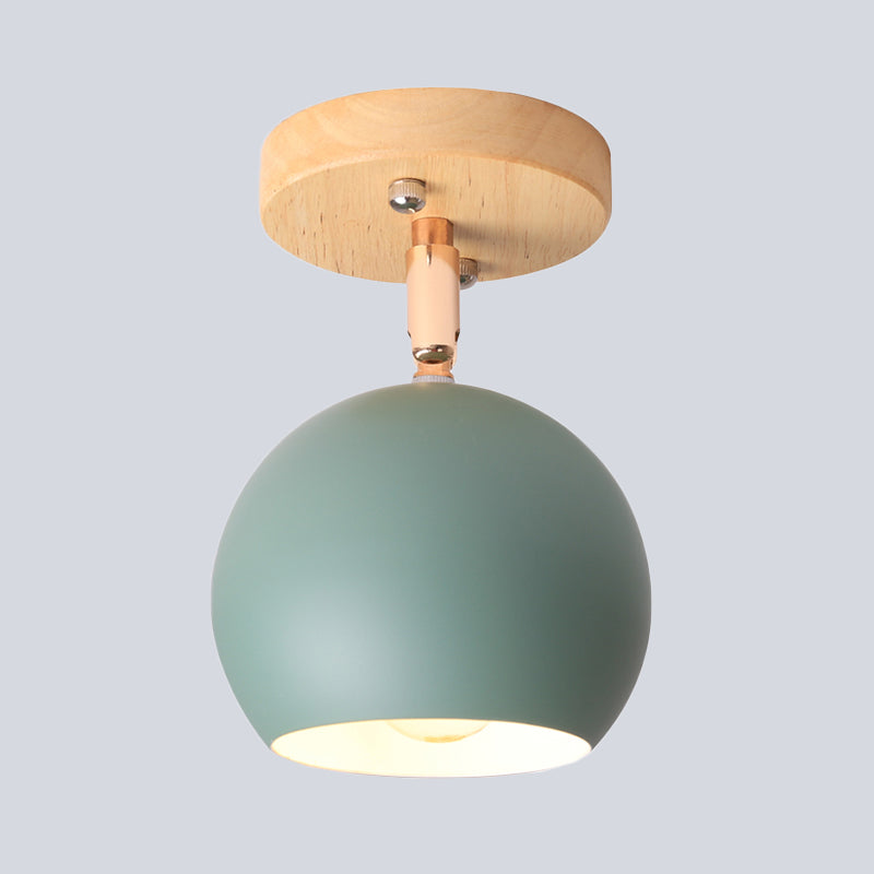 Léa Modern Ball Semi Flush Ceiling Light with Wood Canopy