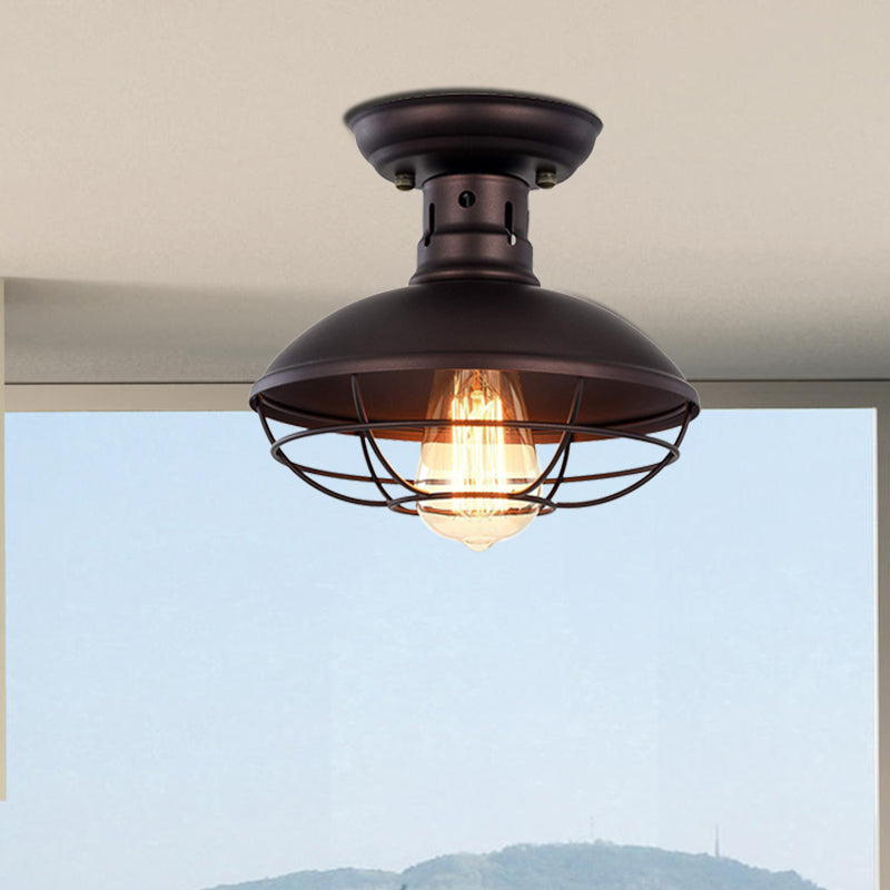 Delphine Farmhouse Cage Metal Flush Ceiling Light