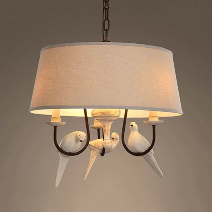 Chloé Beige Fabric Drum Bird Chandelier Pendant Light