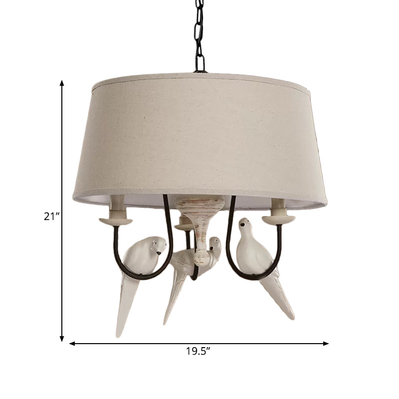 Chloé Beige Fabric Drum Bird Chandelier Pendant Light
