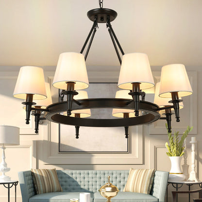 Isabelle Black Wagon Wheel Fabric Chandelier Pendant Light