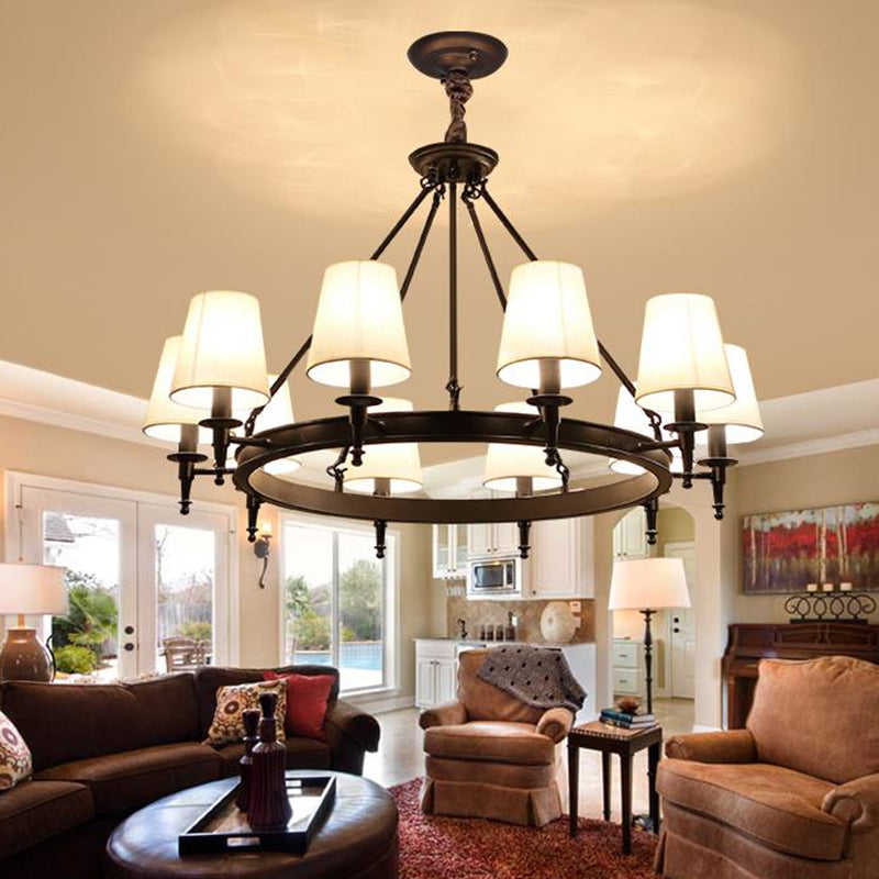 Isabelle Black Wagon Wheel Fabric Chandelier Pendant Light