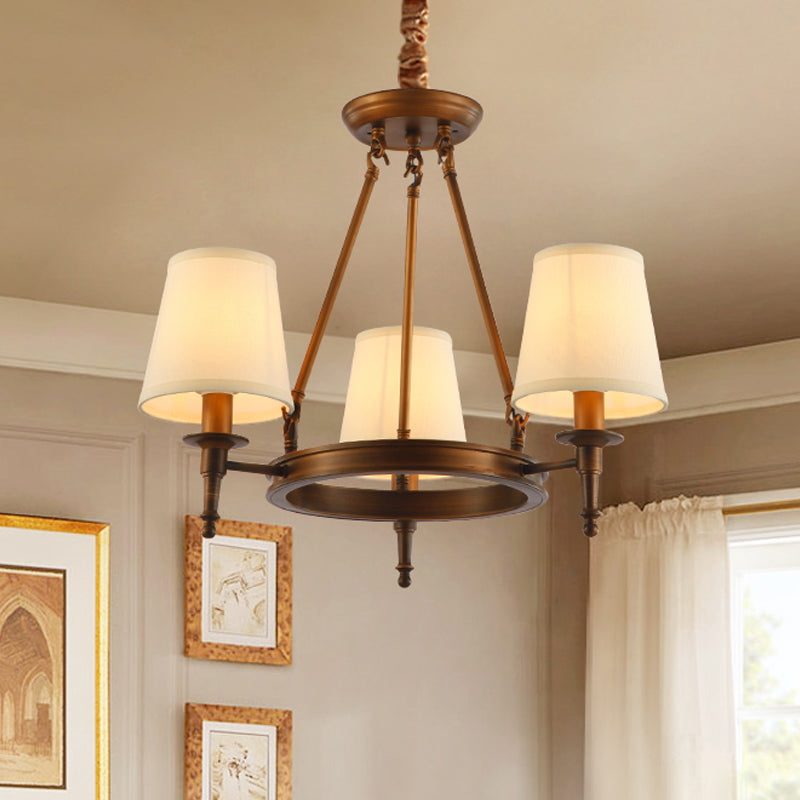 Sophie Antique Brass Fabric Conical Chandelier Pendant Light