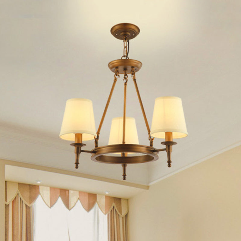 Sophie Antique Brass Fabric Conical Chandelier Pendant Light