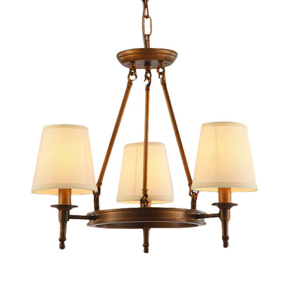 Sophie Antique Brass Fabric Conical Chandelier Pendant Light