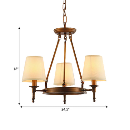 Sophie Antique Brass Fabric Conical Chandelier Pendant Light