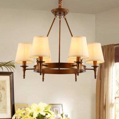 Sophie Antique Brass Fabric Conical Chandelier Pendant Light
