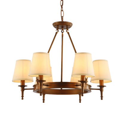 Sophie Antique Brass Fabric Conical Chandelier Pendant Light
