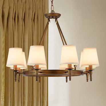 Sophie Antique Brass Fabric Conical Chandelier Pendant Light