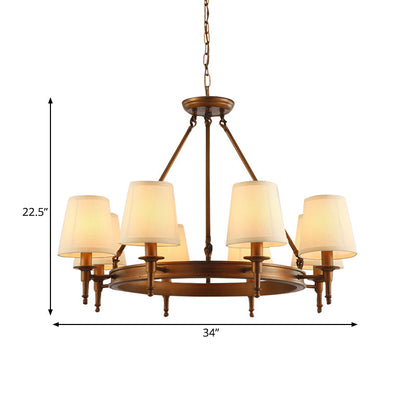 Sophie Antique Brass Fabric Conical Chandelier Pendant Light