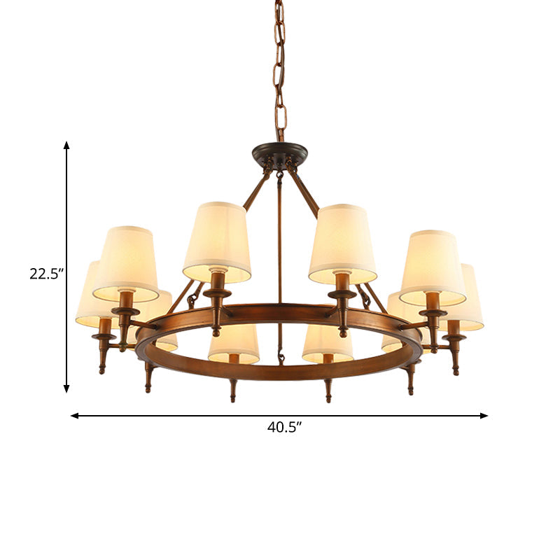Sophie Antique Brass Fabric Conical Chandelier Pendant Light