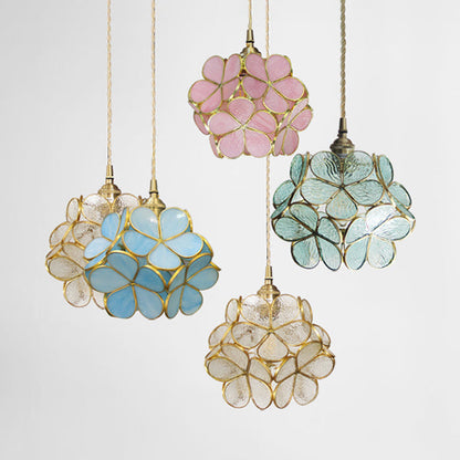 Aurélie Tiffany-Style Flower Pendant Light Blue Stained Glass