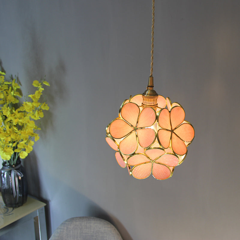 Aurélie Tiffany-Style Flower Pendant Light Blue Stained Glass