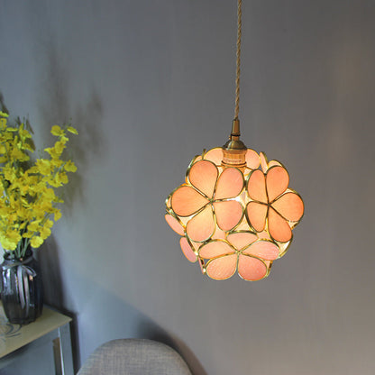 Aurélie Tiffany-Style Flower Pendant Light Blue Stained Glass